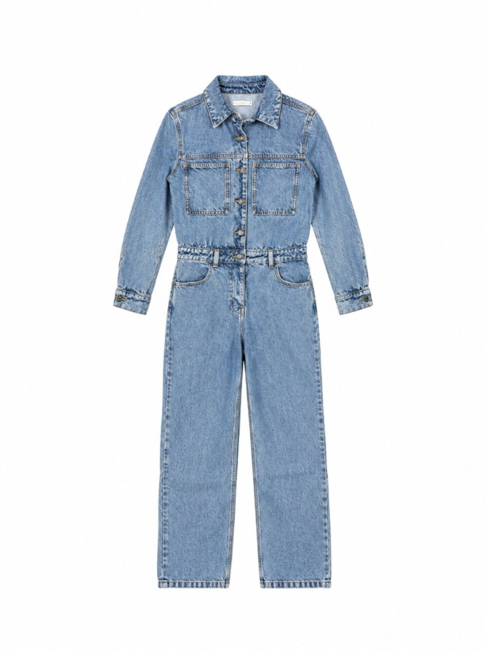 Zara Denim Utility Jumpsuit Light Wash Long Sleeve Medium NWT